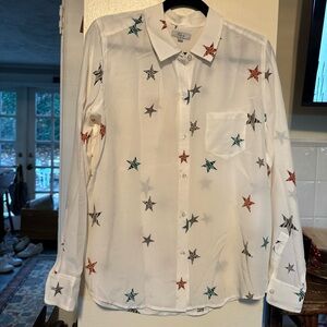 RAILS ‘Kate’ White Button Down with Multicolor Animal Star Design size Medium
